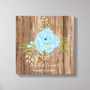 Dusty Blue Ro NewlyWeds Bröllop Gift Personal Canvastryck