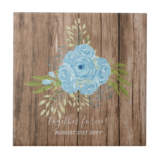 Dusty Blue Ro NewlyWeds Bröllop Gift Personal Kakelplatta (Framsidan)