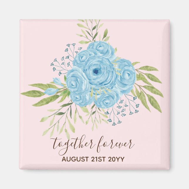 Dusty Blue Ro NewlyWeds Bröllop Gift Personal Magnet (Framsidan)