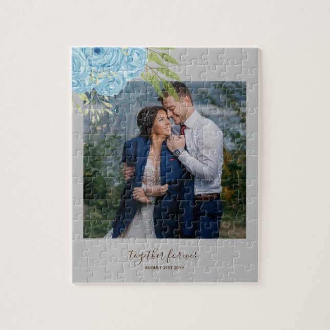 Dusty Blue Ro NewlyWeds Bröllop Gift Personal Pussel (Vertikal)