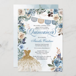 Dusty Blue Ro Papel Picado Land Quinceañera Inbjudningar