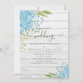 Dusty Blue Ro Rustic Driftwood Bröllopsinbjudans