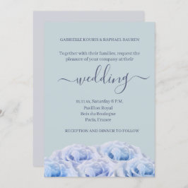 Dusty Blue Ro Sage Grått Elegant Blommigt Bröllop Inbjudningar