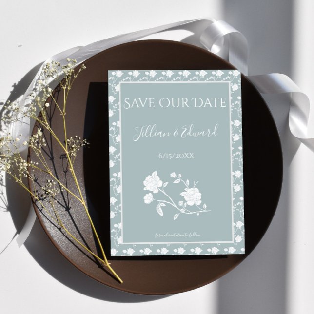 Dusty Blue Ro Spara datum meddelande (Dusty Blue Rose Save the Date)