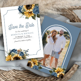 Dusty Blue Ro Sunblommor Photo Bröllop Spara Datumet
