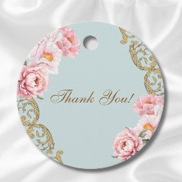 Dusty Blue Rococo Blommigt Baby Shower Tack Gåvor Etiketter