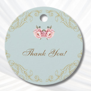 Dusty Blue Rococo Peony Baby Shower Tack Gåvor Etiketter