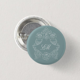 Dusty Blue Rococo Vapensköld Monogram Knapp