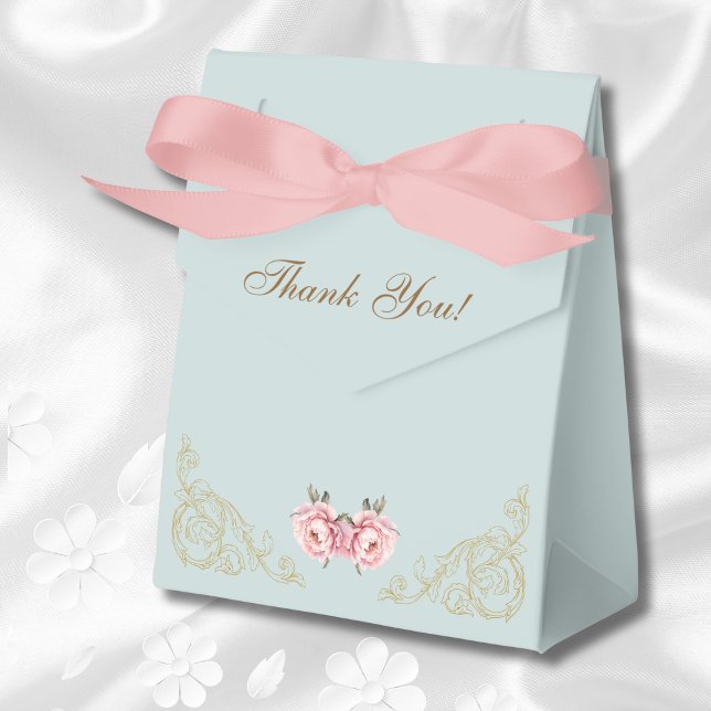 Dusty Blue Rococo Vintage Flowers Baby Shower Presentaskar (Skapare uppladdad)