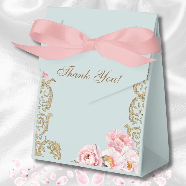 Dusty Blue Rococo Vintage Peony Möhippa Presentaskar (Skapare uppladdad)