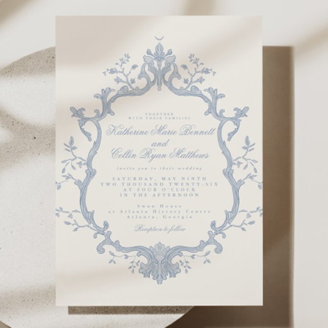 Dusty Blue Rococo Wedding Invitation Inbjudningar (Skapare uppladdad)
