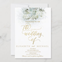 Dusty blue romantic blommigt guld calligraphy