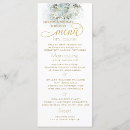 Dusty blue romantic blommigt guld calligraphy meny