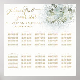 Dusty blue romantic blommigt guld calligraphy poster