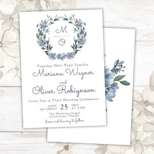 Dusty Blue Romantic Blommigt Utandning Bröllop Inbjudningar