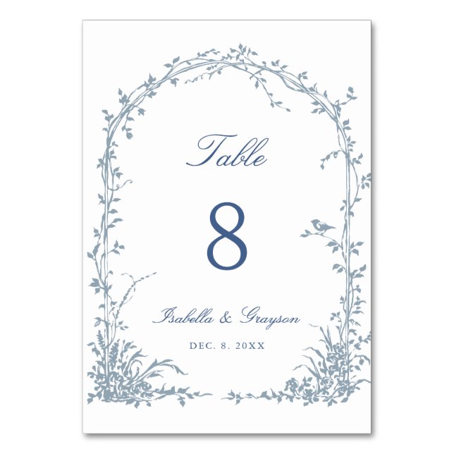 Dusty Blue Romantic Botanical Arch Garden Wedding Bordsnummer (Baksidan)
