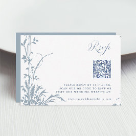 Dusty Blue Romantic Botanical Arch Garden Wedding OSA Kort