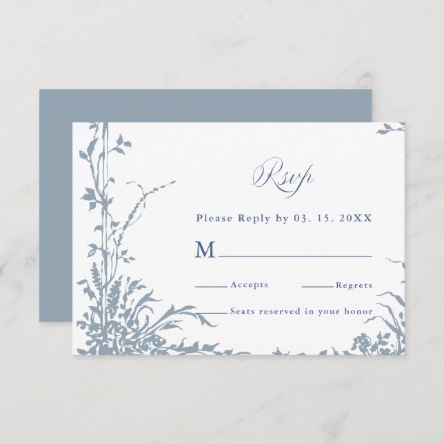 Dusty Blue Romantic Botanical Garden Wedding OSA Kort (Fram/baksida)