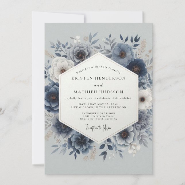 Dusty Blue Romantic Floral Wedding Inbjudningar (Framsida)