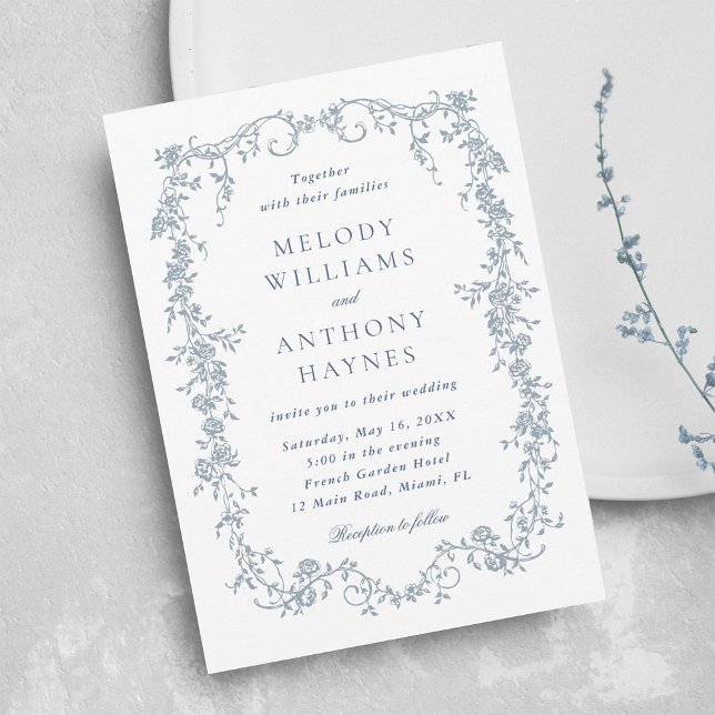 Dusty Blue Romantic French Floral Wedding  Inbjudningar (Skapare uppladdad)