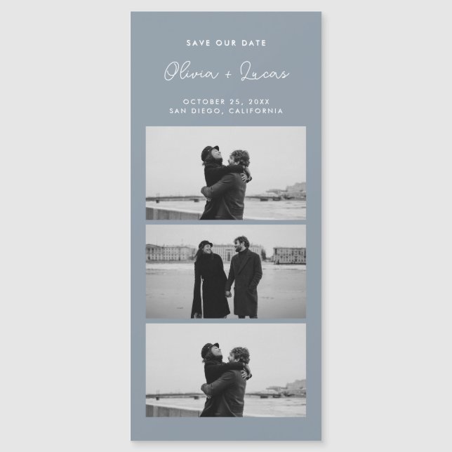 Dusty Blue Romantic Photo Strip Magnetic Wedding (Framsida)