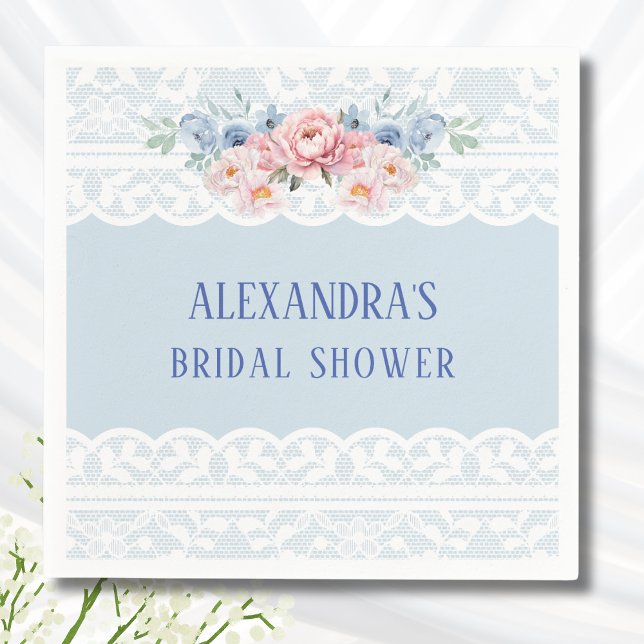 Dusty Blue Romantic Rosa Peony Snöre Möhippa Pappersservett (Skapare uppladdad)