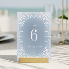 Dusty Blue romantic vintage bröllop bord kort