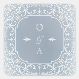 Dusty blue romantic vintage bröllop monogram fyrkantigt klistermärke