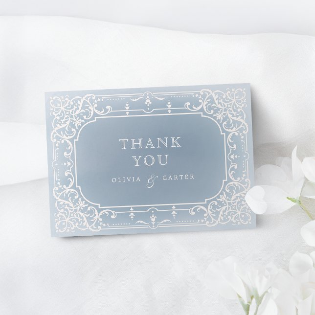 Dusty Blue romantic vintage bröllop tack Kort (Dusty blue romantic vintage wedding thank you)