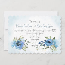 Dusty Blue Romantik Blommigt Watercolor