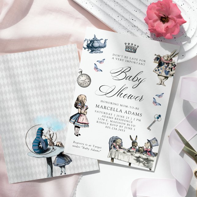 Dusty Blue & Rosa Alice i Wonderland Baby Shower Inbjudningar (Skapare uppladdad)