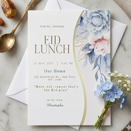 Dusty Blue Rosa Blommig Guld Kurva Eid Lunchfest Inbjudningar