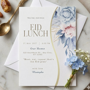Dusty Blue Rosa Blommig Guld Kurva Eid Lunchfest Inbjudningar