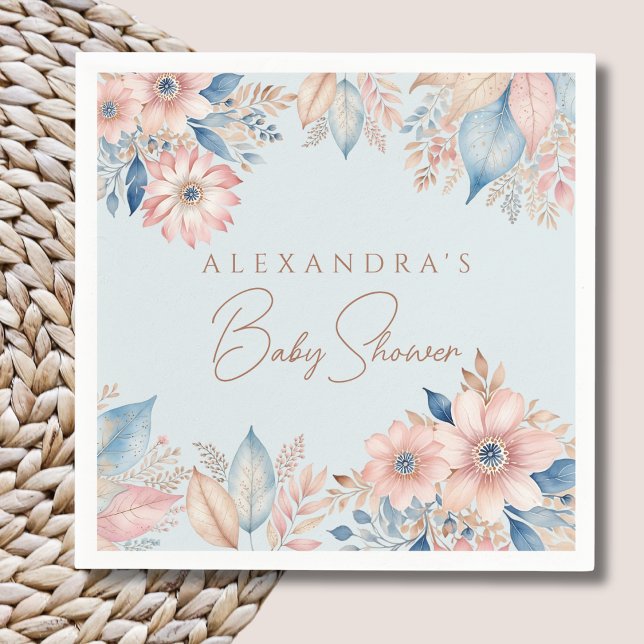 Dusty Blue Rosa Blommigt Boho Chic Baby Shower Pappersservett (Skapare uppladdad)