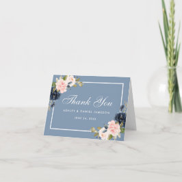 Dusty Blue Rosa Blommigt Bröllop Note Tack Kort