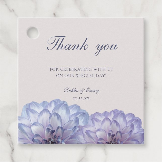 Dusty Blue  Rosa Blommigt Bröllop Tack Gåvor Etiketter (Framsida)