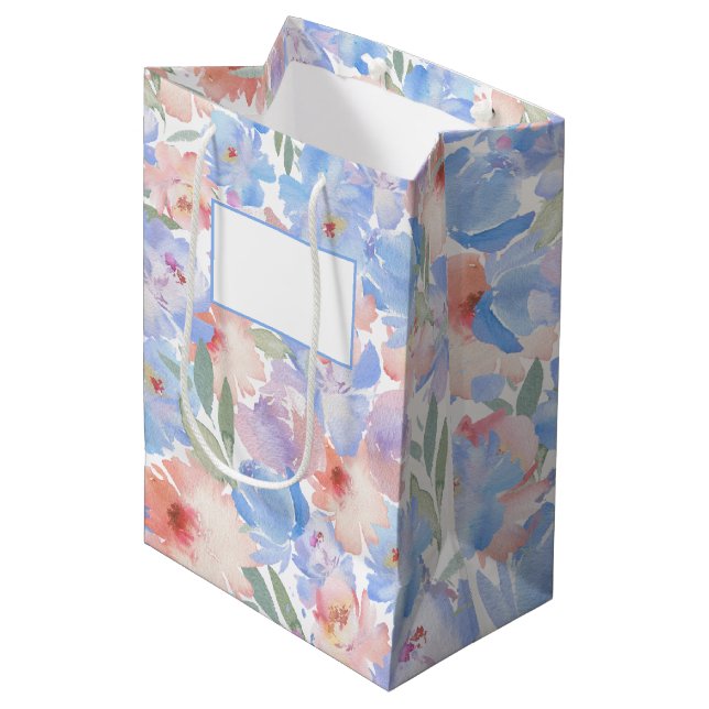 Dusty Blue  Rosa Blommigt Gift Bag (Framsidan Vinklad)