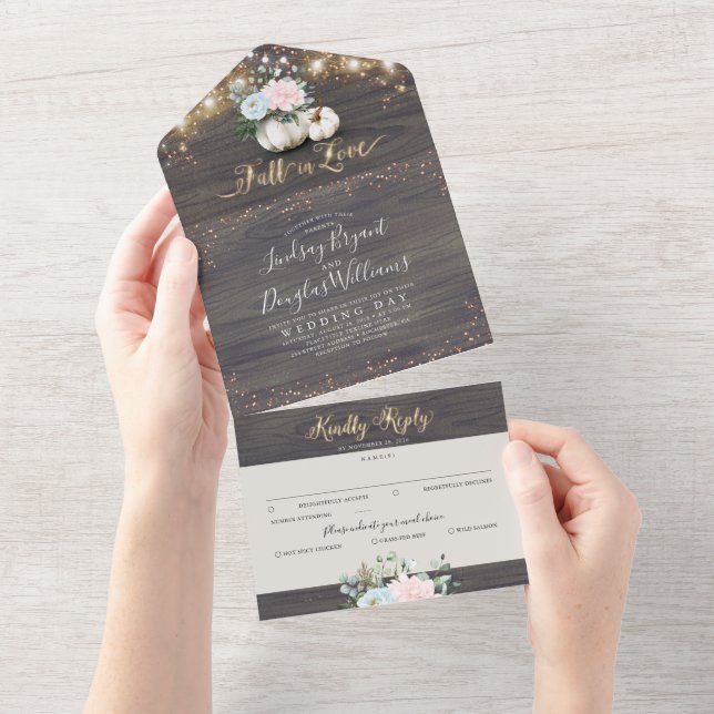 Dusty Blue Rosa Blommigt Pumpkin Rustic Fall Weddi (Avrivbar del)