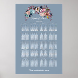 Dusty Blue Rosa Blommigt Sittdiagram 160 gäster Poster