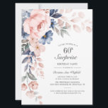 Dusty Blue Rosa Blommigt Surprise 60:e födelsedage<br><div class="desc">Skicka inbjudningarna till den kommande milstolpen party med våra Modern Pastel Rosa Indigo Blue Watercolor-Blommigt kort. Den har en vacker botanisk vattenfärgsblomning. Anpassa bara detaljerna i party genom att klicka på anpassningsknappen om du vill ordna om och formatera stil och placera texten. TIP: Lägg till våra kompletterande eller matchande artiklar...</div>