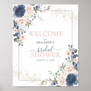 Dusty Blue Rosa Blommigt Välkommen till Dusty Blu Poster