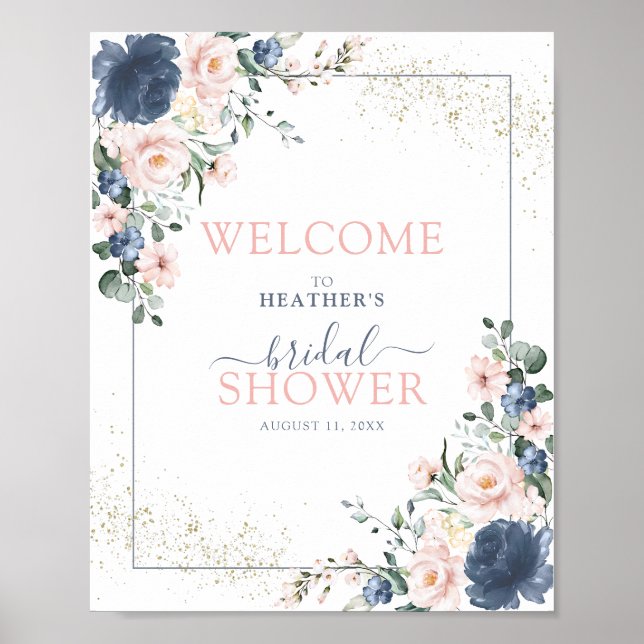 Dusty Blue  Rosa Blommigt Välkommen till Dusty Blu Poster (Framsidan)