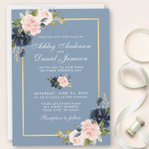 Dusty Blue Rosa  Blommigten Guld Ram Bröllop