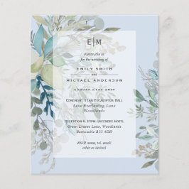 Dusty Blue Rosa Bröllop Ceremony and Reception Inv Flygblad