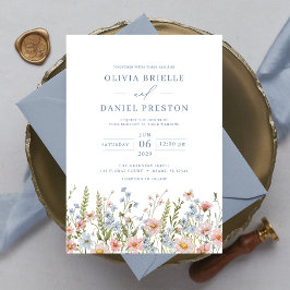 Dusty Blue  Rosa Elegant Garden Wedding Inbjudningar