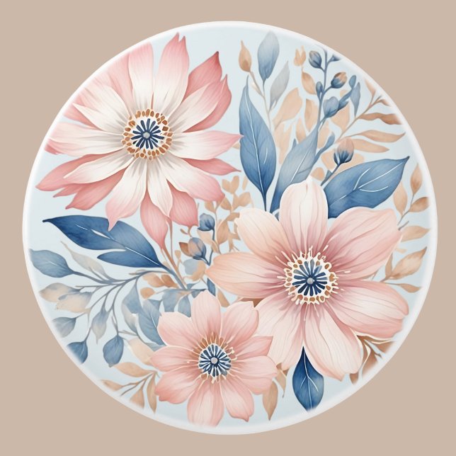 Dusty Blue Rosa Flowers Beige Boho Blommigt Knopp (Skapare uppladdad)