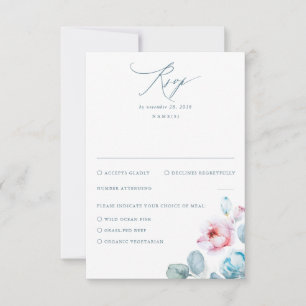 Dusty Blue Rosa Flowers Elegant Dreamy Bröllop OSA Kort