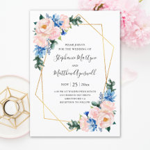 Dusty Blue Rosa Geometric Blommigt Bröllop
