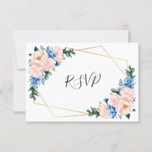 Dusty Blue Rosa Geometric Blommigt Bröllop OSA Kort