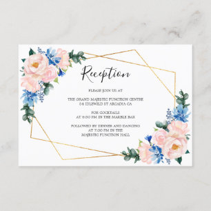 Dusty Blue  Rosa Geometric Blommigt Reception Tilläggskort